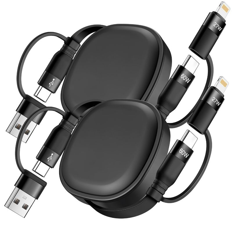 Photo 1 of Multi Charging Cable, 2Pack 5 in 1 Retractable Lightning Charger Cable 60W USB C to USB C Fast Charging, Multiple USBC Cord Multi Car Charger for iPhone 16/15/14 Pro Max,iPad,Samsung S24 S23,Tablets