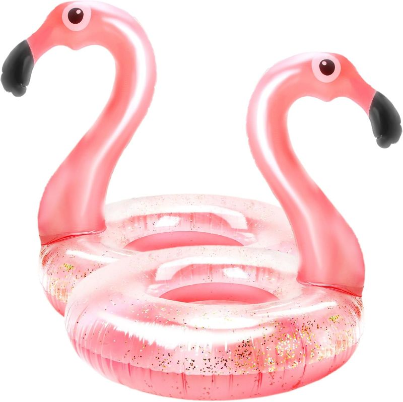 Photo 1 of 2 Pack Inflatable Flamingo Pool Floats Translucent Glitter Flamingo Float Rose Gold Flamingo Swim Pool Floats for Kids Adult Summer Beach Water Party Supplies
