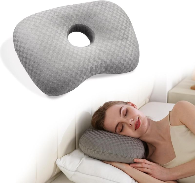 Photo 1 of Ear Piercing Pillow with an Hole for CNH and Ear Pain Inflammation Pressure Sores for Side Sleepers, Cotton and Polyester Side Sleeper Pillow, Washable and Adjustable Ear Guard Pillow, Gray