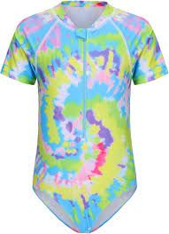 Photo 1 of Size 11Girls One Piece Rash Guard Swimsuits for Kids Girls Short Sleeve Bathing Suits with Front Zipper Swimwear 