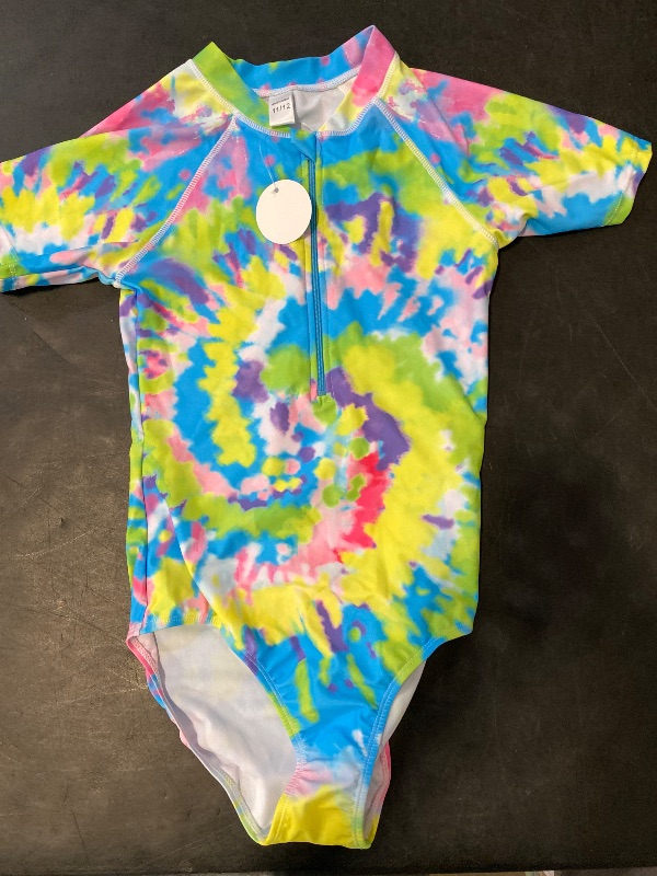 Photo 1 of Size 11Girls One Piece Rash Guard Swimsuits for Kids Girls Short Sleeve Bathing Suits with Front Zipper Swimwear 