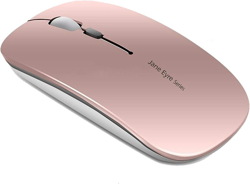 Photo 1 of Uciefy Q5 Slim Rechargeable Wireless Mouse, 2.4G Portable Optical Silent Ultra Thin Wireless Computer Mouse with USB Receiver and Type C Adapter, Compatible with PC, Laptop, Desktop (Rose Gold)