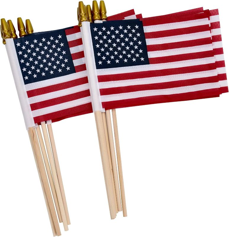 Photo 1 of 12 Pack Small American Flags on Stick Small US Flags/Mini American Flags for Outside 4x6 Inch American Hand Held Stick Flags with Kid-Safe Spear Top, Patriotic Veterans Day Decorations, 4th of July Decorations