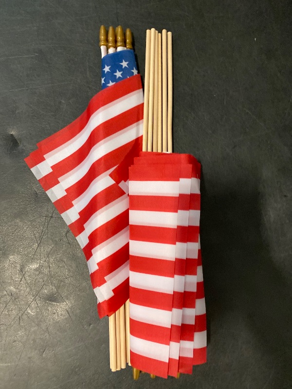 Photo 1 of 12 Pack Small American Flags on Stick Small US Flags/Mini American Flags for Outside 4x6 Inch American Hand Held Stick Flags with Kid-Safe Spear Top, Patriotic Veterans Day Decorations, 4th of July Decorations
