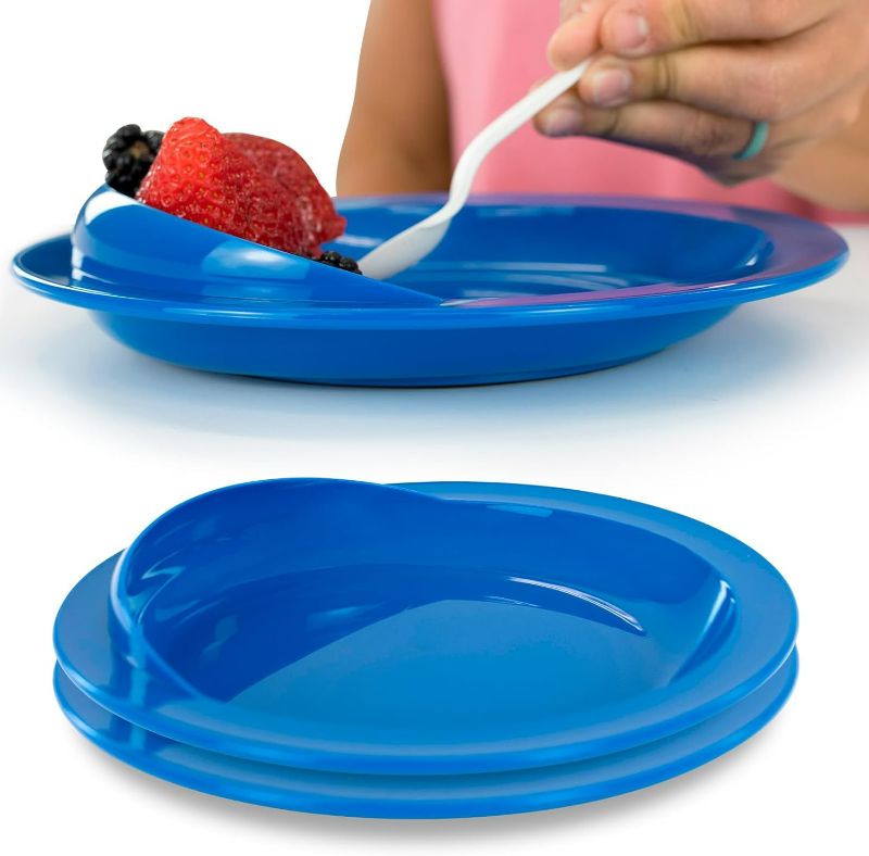 Photo 1 of Vive Spill-Proof Scoop Plate, 9" (2 Pack) - Dish with Wall for Disabled, Handicapped, Elderly Adults with Special Needs from Parkinsons, Dementia, Stroke, Tremors with - Non Skid Padded Bottom