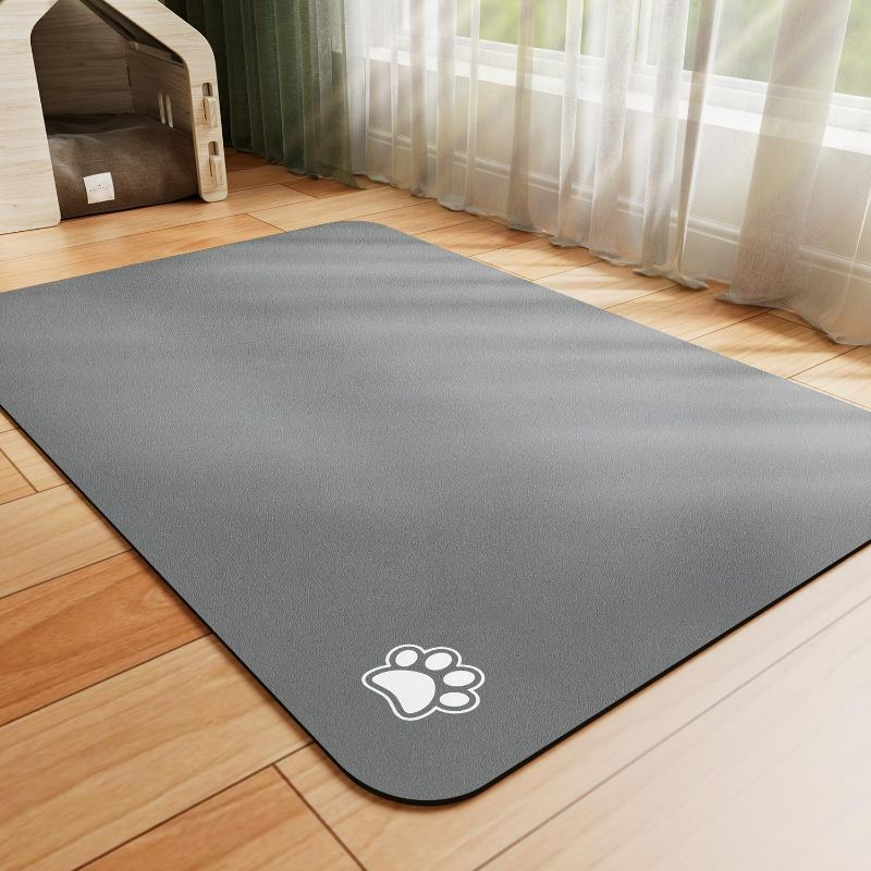 Photo 1 of Pet Feeding Mat - Absorbent Dog Mat for Food and Water, No Stains Cat Bowl Mat, Easy to Clean Pet Placemats, Quick Dry Dog Water Dispenser Mat for Messy Drinkers | Paw Dark Grey 12"x 19"