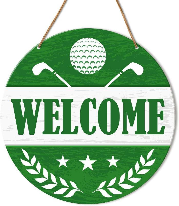 Photo 1 of HSNBT Golf Ball Welcome Sign for Front Door, Golf Ball Welcome Sign Decor for Porch Yard Sport Wall Hanging Signs Decorations Gift for Golfer Golf Lover