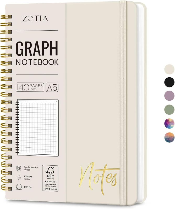 Photo 1 of Graph Spiral Journal Notebook for Women, A5 Grid Notebook Journals for Writing, Hardcover Notebooks for Work, Note taking and Office School Supplies,140 Pages - Grey Beige