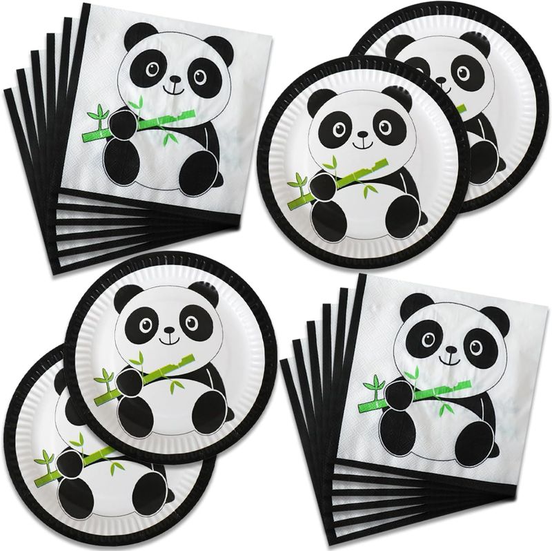 Photo 1 of 30 pcs Boao Panda Party Supplies,Panda party Tableware Including Paper Cake Plates and Napkins for Birthdays Party Kids and Baby Shower