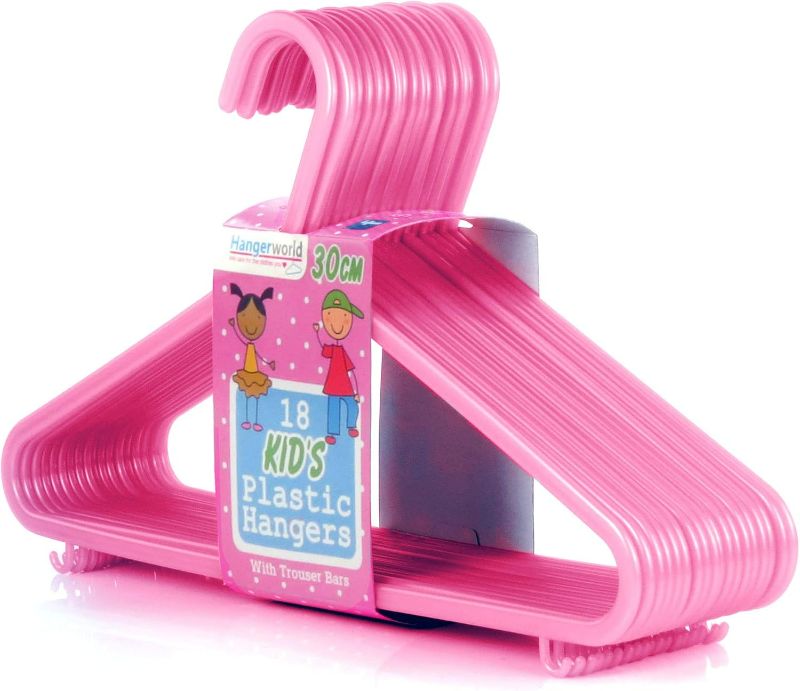 Photo 1 of HANGERWORLD 18 Pink 11.4inch Kids Baby Infant Toddler Plastic Pant Bar Garment Clothes Coat Hangers