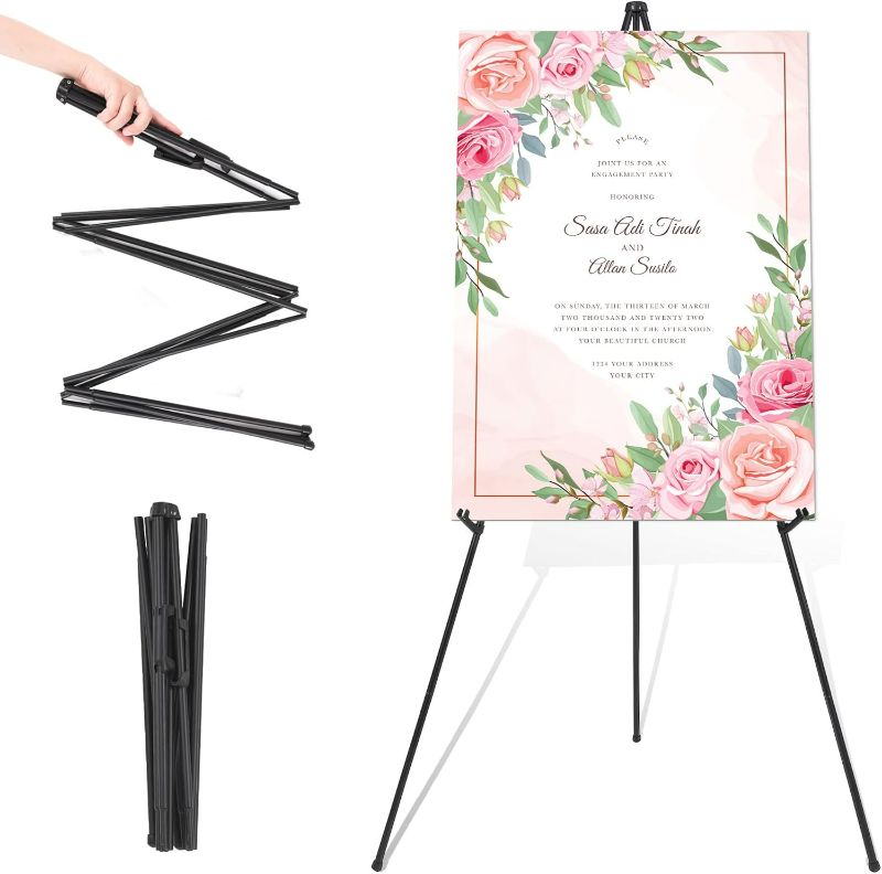 Photo 1 of Easel Stand for Wedding Sign & Poster 63'' Easels for Display Portable Art Easel for Floor Adjustable Metal Easel Black
