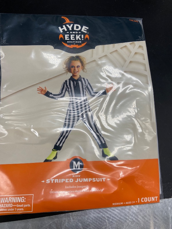 Photo 1 of Medium 3+ Hyde & Eek Girls Black & White Striped Jumpsuit Halloween Costume
