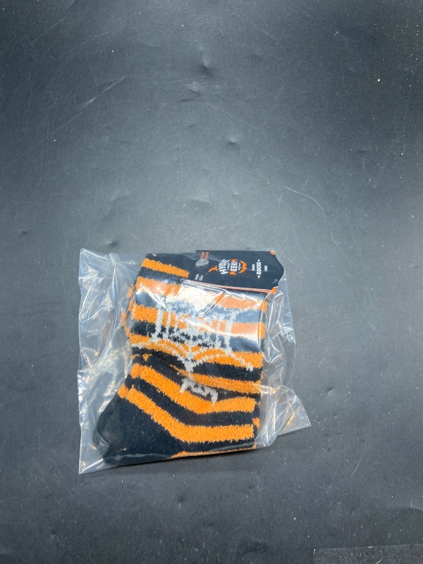 Photo 1 of Women's Black Cat with Glow - in - the - Dark Eyes Striped Halloween Crew Socks - Hyde and EEK! Boutique™ Black/Orange 4-10 