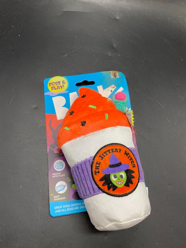 Photo 1 of BARK Halloween Witch's Brew Coffee Drink Dog Plush Toy
