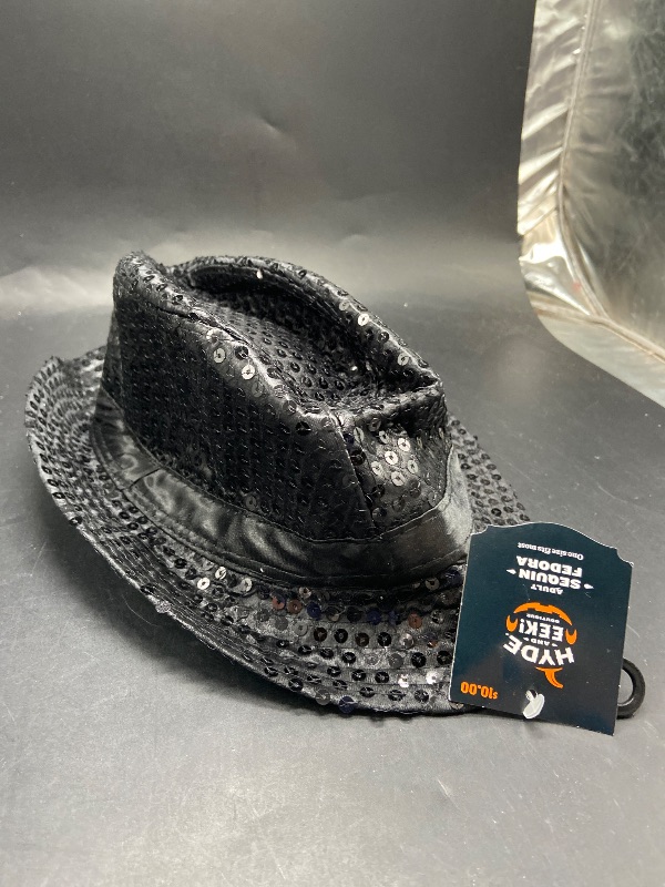 Photo 1 of Women Men Sequin Fedora Hat Glitter Solid Black Color Dance Party Performance Hat Bling Shining Hat