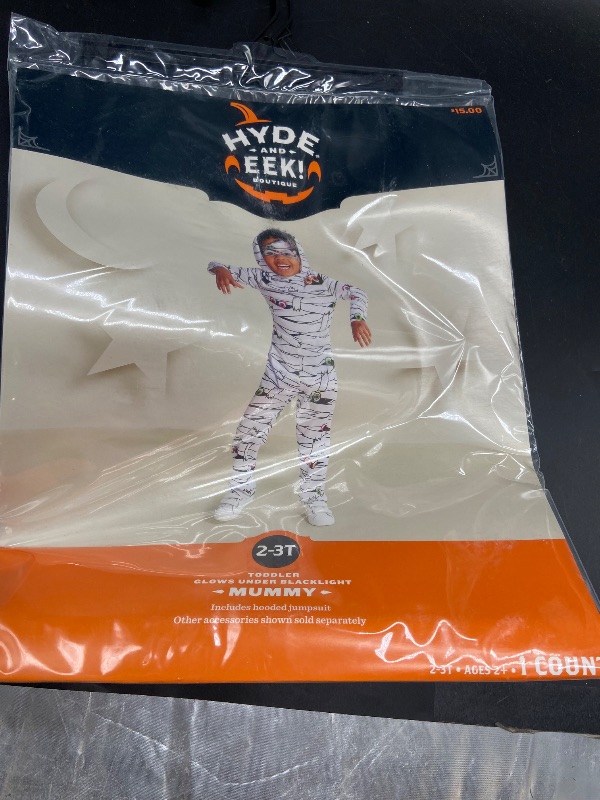 Photo 1 of 2-3 Toddler Blacklight Responsive Neon Eyes Mummy Halloween Costume Jumpsuit - Hyde & EEK! Boutique™