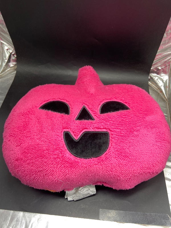 Photo 1 of Pumpkin Shaped Faux Shearling Halloween Throw Pillow Pink - Hyde and EEK! Boutique™: Indoor Oval Cushion, Recycled Polyester Fill