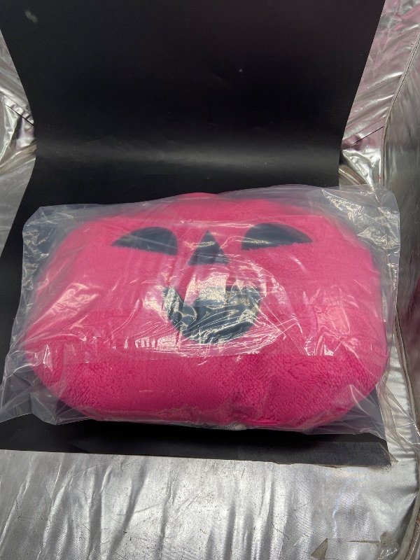 Photo 1 of Pumpkin Shaped Faux Shearling Halloween Throw Pillow Pink - Hyde and EEK! Boutique™: Indoor Oval Cushion, Recycled Polyester Fill
