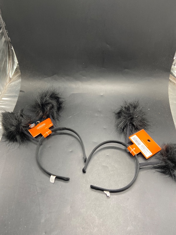 Photo 1 of pack of 2 Black Deluxe Fuzzy Pom Pom Antennae Headband Halloween accessories 