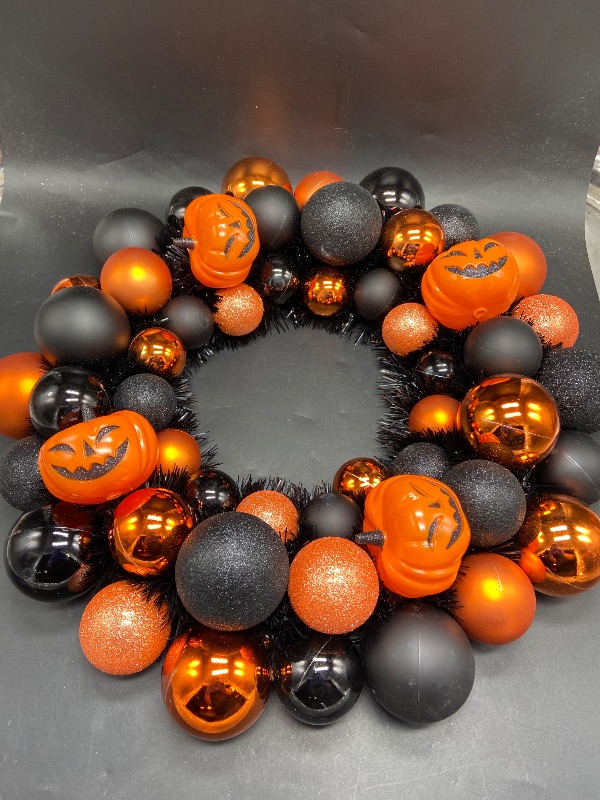 Photo 1 of 16" Artificial Wreath with Bulb Option Orange/Black - Hyde and EEK! Boutique
