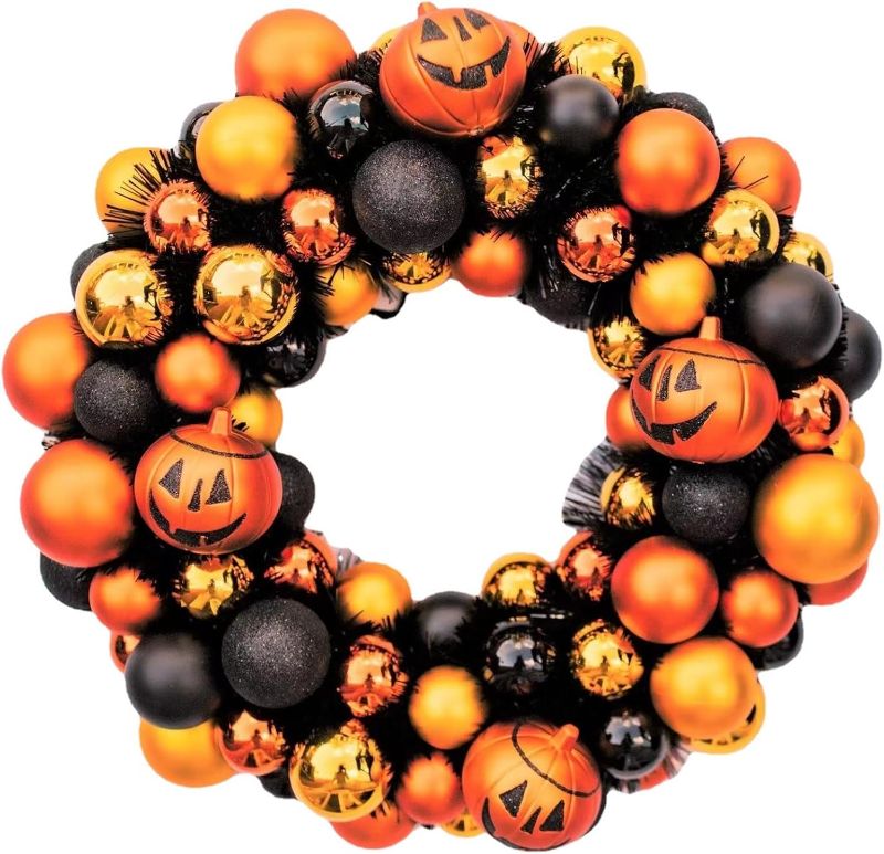 Photo 1 of Halloween Wreath, Large Halloween Hocus Pocus Wreath for Window Wall Fireplace Simulated Garland, Halloween Spooky Atmosphere Decorative Rattan...