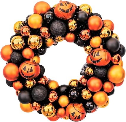Photo 1 of Halloween Wreath, Large Halloween Hocus Pocus Wreath for Window Wall Fireplace Simulated Garland, Halloween Spooky Atmosphere Decorative Rattan Wreath