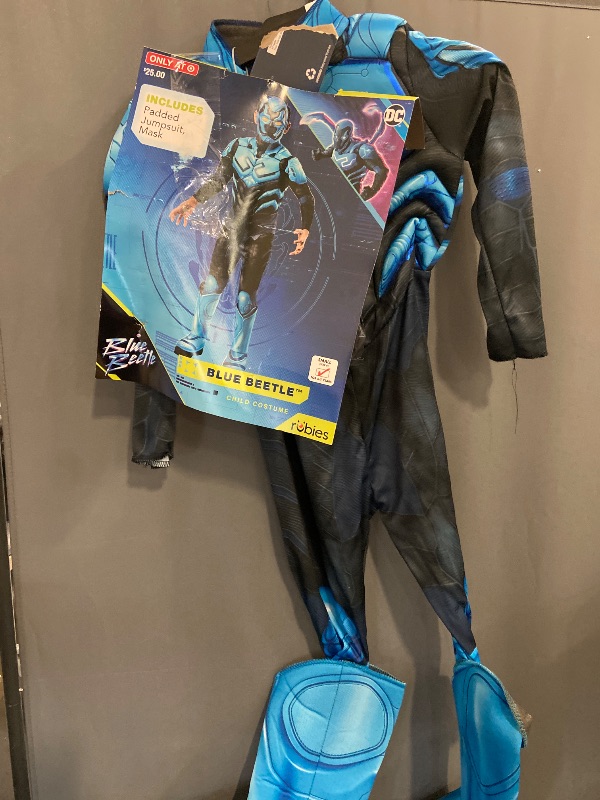 Photo 1 of (S) Rubie's Boy's DC Blue Beetle Costume Jumpsuit and Mask (Blue Beetle with Deluxe Boot Toppers, Small)