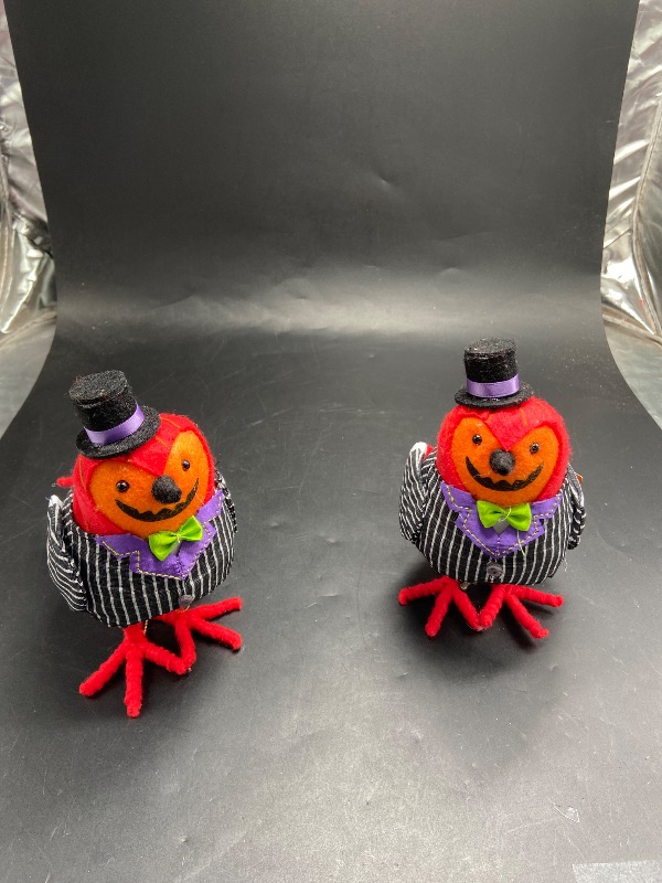 Photo 1 of set of 2 Featherly Friends 'Gourdon' Felt Bird Halloween Decorative Figurine - Hyde & EEK! Boutique