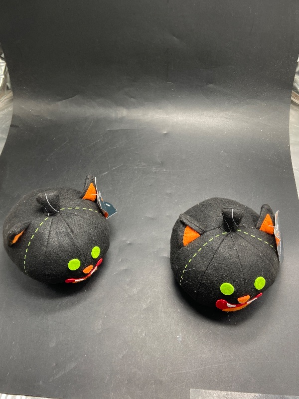 Photo 1 of Set of 2 Hyde and EEK 5.5" Felt Pumpkin BLACK CAT Halloween Decorative Figurine