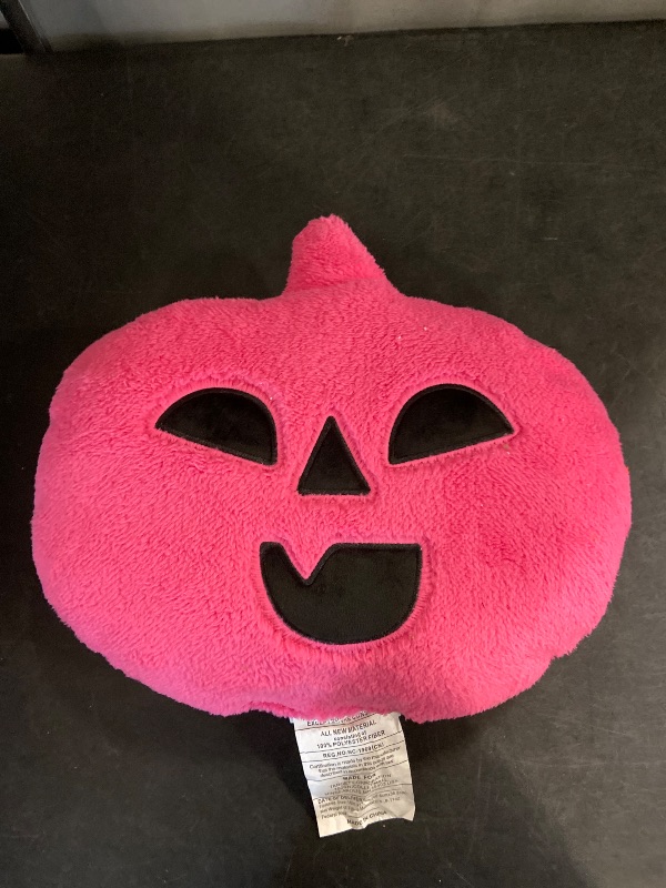 Photo 1 of Pumpkin Shaped Faux Shearling Halloween Throw Pillow Pink - Hyde and EEK! Boutique : Indoor Oval Cushion, Recycled Polyester Fill