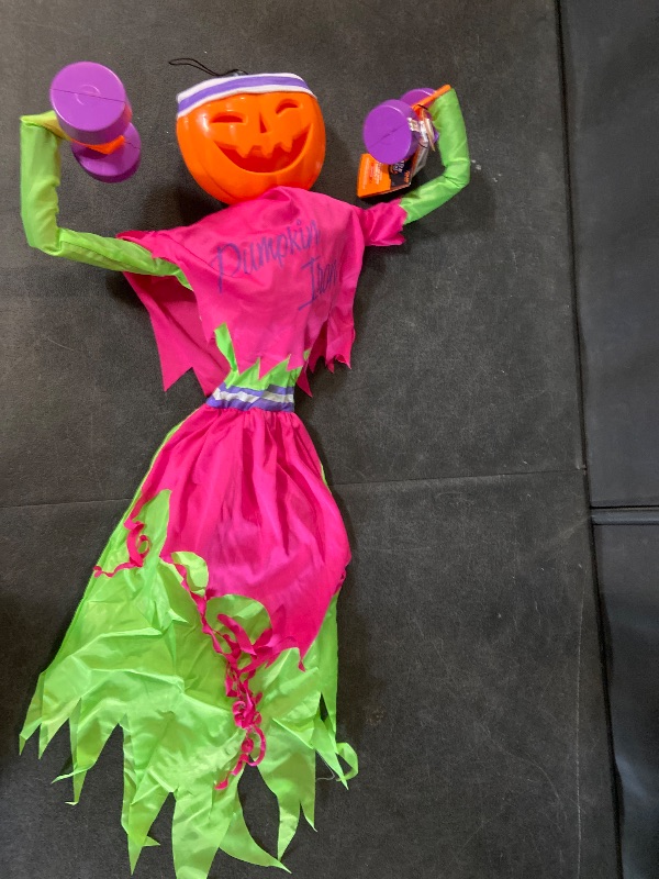 Photo 1 of Animated Halloween Fitness Weight lifting Pumpkin Retro talks lights up 32 Long