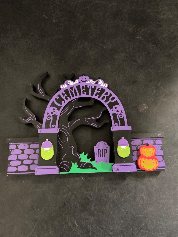 Photo 1 of Hyde and Eek Neon Wood Halloween Mini Mantle Decor CEMETERY GATE
