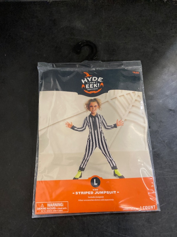Photo 1 of Size (L) - Boys Girls Hyde & Eek Striped Jumpsuit Costume Beetlejuice Clown NWT