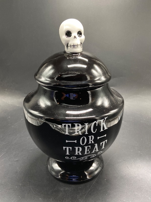 Photo 1 of Hyde and Eek! Cookie  Jar Urn - Skull ?Black Trick or Trick Halloween 