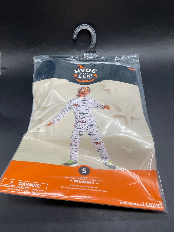Photo 1 of Size Small -Kids' Blacklight Responsive Neon Eyes Mummy Halloween Costume Jumpsuit - Hyde & EEK! Boutique™