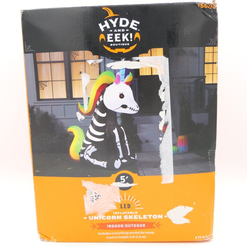 Photo 1 of Hyde and Eeek! 5 Ft LED Inflatable Unicorn Skeleton Halloween Decor New Open Box