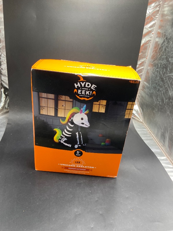 Photo 1 of Hyde and Eeek! 5 Ft LED Inflatable Unicorn Skeleton Halloween Decor New Open Box