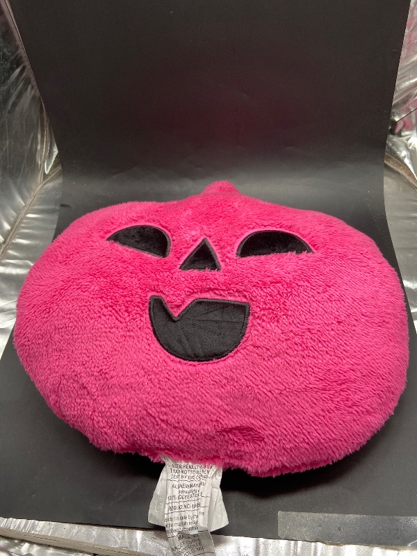 Photo 1 of Pumpkin Shaped Faux Shearling Halloween Throw Pillow Pink - Hyde and EEK! Boutique: Indoor Oval Cushion, Recycled Polyester Fill