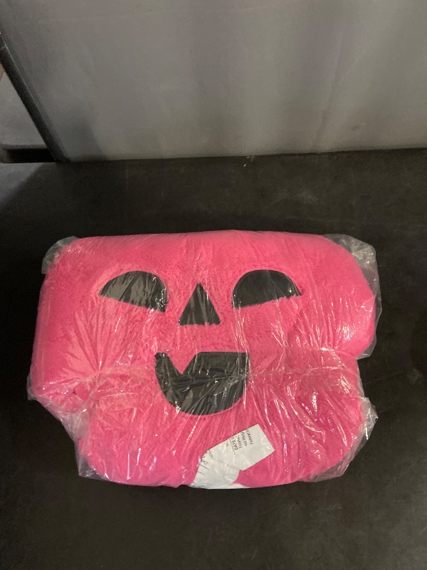 Photo 1 of Pumpkin Shaped Faux Shearling Halloween Throw Pillow Pink - Hyde and EEK! Boutique: Indoor Oval Cushion, Recycled Polyester Fill