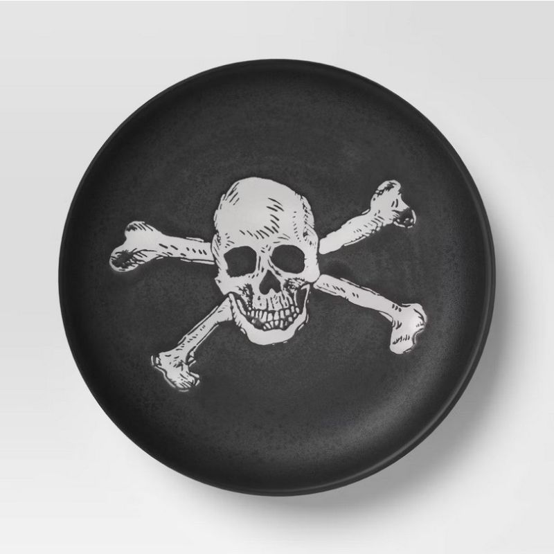 Photo 1 of Set of 2 - Halloween Stoneware Appetizer Plate 6" Spider Skull Crossbone Threshold
