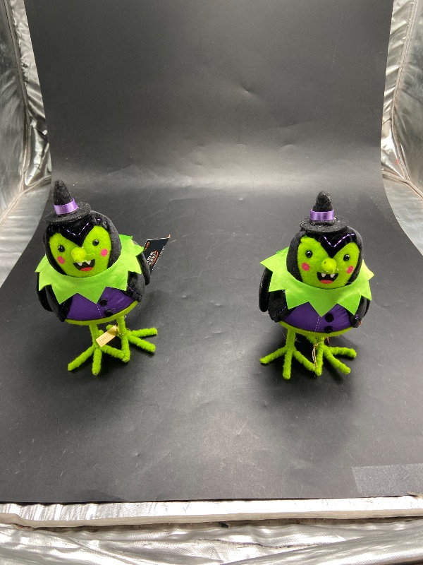 Photo 1 of Set of 2 - Featherly Friends 'Spellma' Felt Bird Halloween Decorative Figurine - Hyde & EEK! Boutique