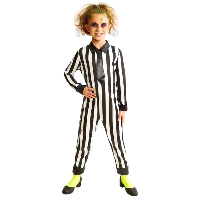 Photo 1 of Size M - Hyde & Eek Girls Black & White Striped Jumpsuit Halloween Costume