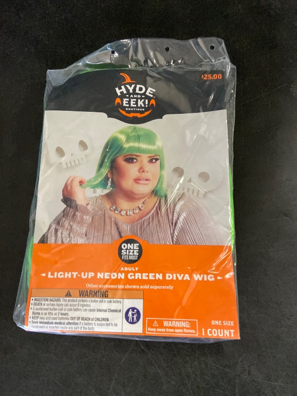 Photo 1 of Adult Size Light Up Hot Neon Green Bob Halloween Costume Wig - Hyde  EEK! Boutique