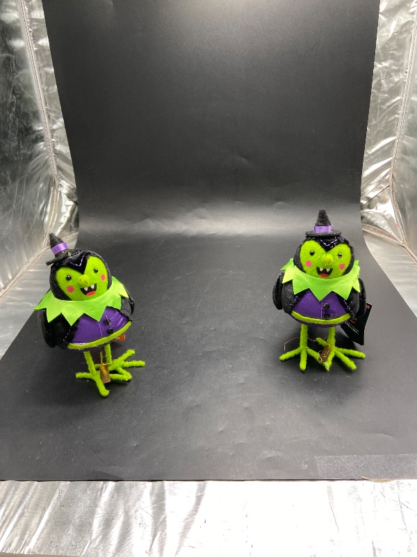 Photo 1 of Set of 2 - Featherly Friends 'Spellma' Felt Bird Halloween Decorative Figurine - Hyde & EEK! Boutique