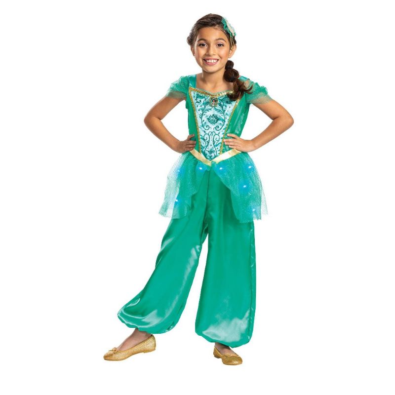 Photo 1 of Size 4/6 -Kid' Diney Prince Jamine Deluxe Light up Halloween Cotume Jumpuit with Headpiece