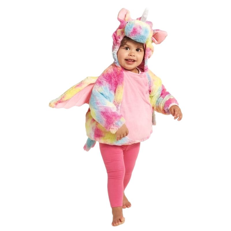 Photo 1 of Size 12/18 Months - Infant Girls Pink Yellow & Orange Hooded Pullover Plush Unicorn Costume