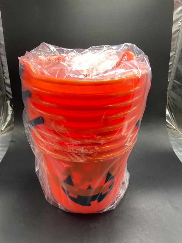Photo 1 of Pack of 8 - Orange Pumpkin Stackable Halloween Trick or Treat Pail - Hyde & EEK! Boutique: Jack-o'-Lantern Design,Party  buckets .