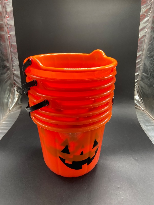 Photo 1 of Pack of 8 - Orange Pumpkin Stackable Halloween Trick or Treat Pail - Hyde & EEK! Boutique: Jack-o'-Lantern Design,Party buckets .