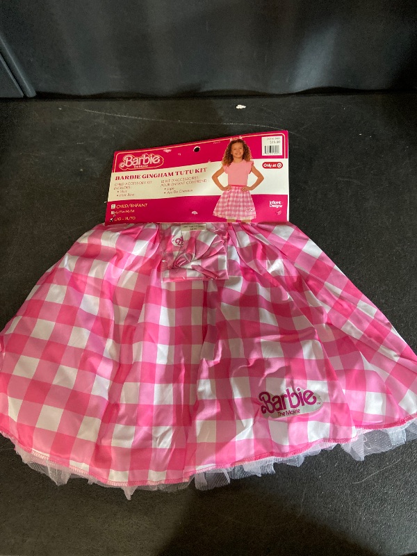 Photo 1 of Size L - Girls Barbie Pink Gingham Tutu Skirt & Bow Halloween Dress up 