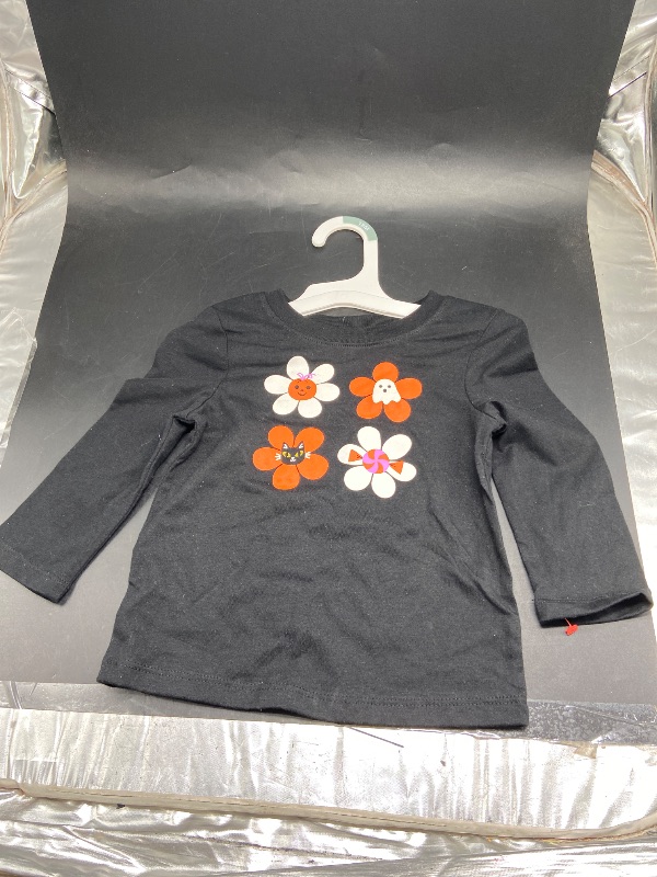 Photo 1 of 18M - Cat & Jack Toddler Girls Black Orange Flowers Long Sleeve Halloween Tee Shirt T-Shirt 18 M